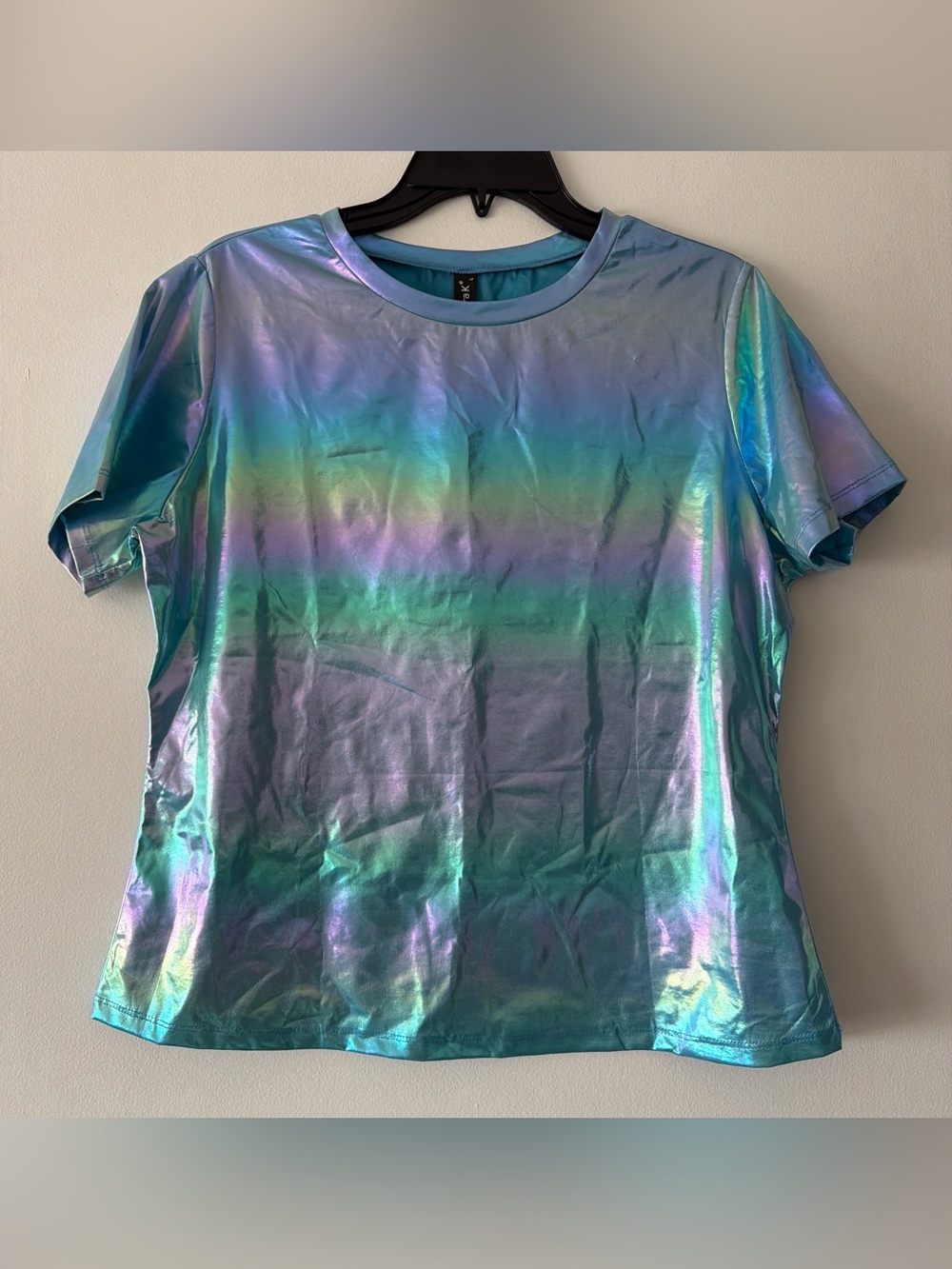 NWT Allegra K Metallic Holographic Rainbow Shimmer Top Size L